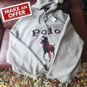 Ralph Lauren Polo Buffalo Check Big Pony Fleece Hoodie Size 2XLT